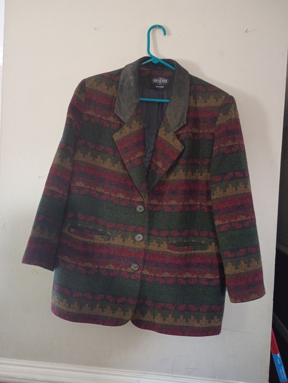Braetan Multicolor Striped Wool-Blend Blazer in Green & Burgundy